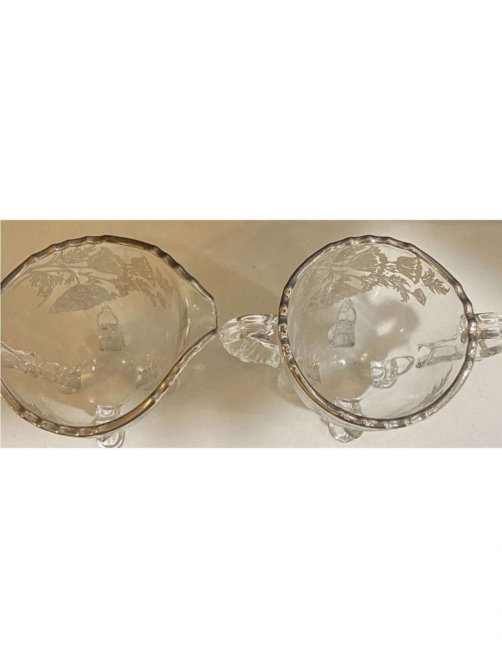 Vtg Flanders Silver City Poppy Footed Glass Creamer And Sugar Set